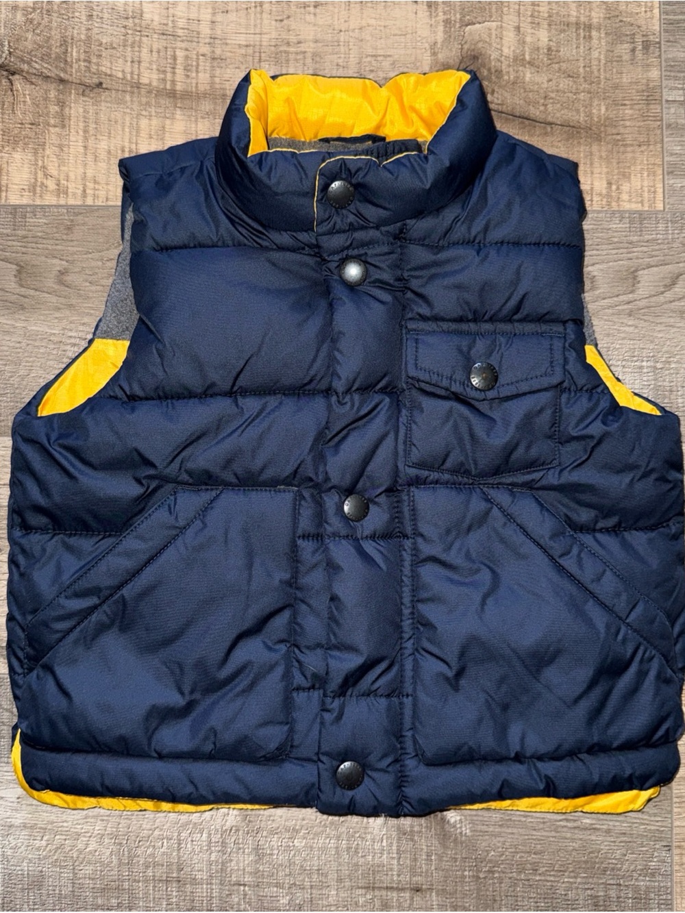 Kids Navy and Yellow Puffer Vest - Lightweight Layering 12-18 months